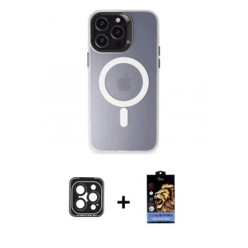 MARSİLYAN™- iPhone 15 Pro Max Kılıf Kozmos Çizgi Prime - Siyah Buffer Hayalet Cam Ekran Koruyucu + PVD Metal Kamera Lens - SH