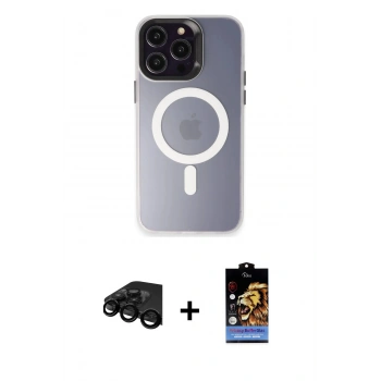 MARSİLYAN™- iPhone 15 Pro Max Kılıf Kozmos Çizgi Prime - Siyah Buffer Hayalet Cam Ekran Koruyucu + Raze Metal Kamera Lens - SH