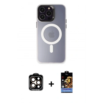 MARSİLYAN™- iPhone 15 Pro Max Kılıf Kozmos Çizgi Prime - Siyah Buffer Hayalet Cam Ekran Koruyucu + PVD Metal Kamera Lens - TU