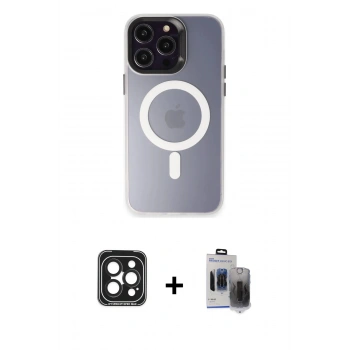 MARSİLYAN™- iPhone 15 Pro Max Kılıf Kozmos Çizgi Prime - Siyah Vanessa Magic Hayalet Cam + PVD Metal Kamera Lens - SH