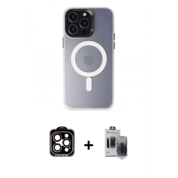 MARSİLYAN™- iPhone 15 Pro Max Kılıf Kozmos Çizgi Prime - Siyah Vanessa Magic Hayalet Cam + PVD Metal Kamera Lens - TU