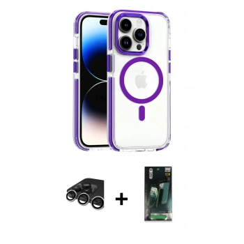 MARSİLYAN™- iPhone 15 Pro Max Kılıf Kozmos Doku Koleksiyonu - Şeffaf 360 Full Body Arka Koruyucu + Raze Metal Kamera Lens - GS