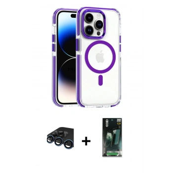 MARSİLYAN™- iPhone 15 Pro Max Kılıf Kozmos Doku Koleksiyonu - Şeffaf 360 Full Body Arka Koruyucu + Raze Metal Kamera Lens - LT