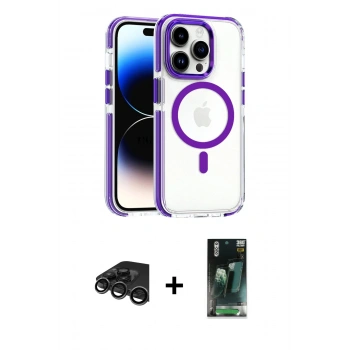 MARSİLYAN™- iPhone 15 Pro Max Kılıf Kozmos Doku Koleksiyonu - Şeffaf 360 Full Body Arka Koruyucu + Raze Metal Kamera Lens - TMGI