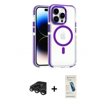 MARSİLYAN™- iPhone 15 Pro Max Kılıf Kozmos Doku Koleksiyonu - Şeffaf Pasifik Cam Ekran Koruyucu + Raze Metal Kamera Lens - TMGI