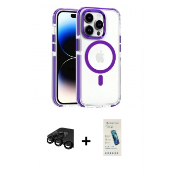 MARSİLYAN™- iPhone 15 Pro Max Kılıf Kozmos Doku Koleksiyonu - Şeffaf Pasifik Cam Ekran Koruyucu + Raze Metal Kamera Lens - SH