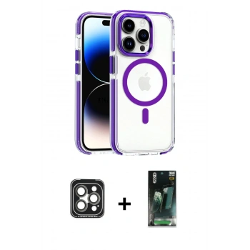MARSİLYAN™- iPhone 15 Pro Max Kılıf Kozmos Doku Koleksiyonu - Siyah 360 Mat Full Body Arka Koruyucu + PVD Metal Kamera Lens - GI