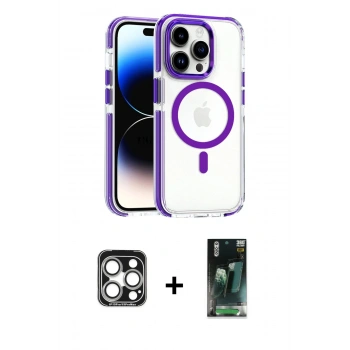 MARSİLYAN™- iPhone 15 Pro Max Kılıf Kozmos Doku Koleksiyonu - Siyah 360 Mat Full Body Arka Koruyucu + PVD Metal Kamera Lens - GS