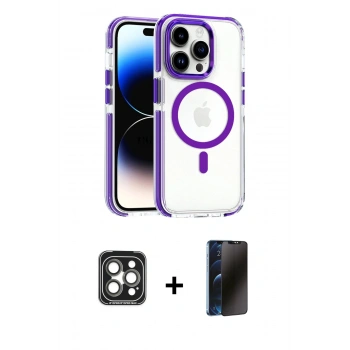 MARSİLYAN™- iPhone 15 Pro Max Kılıf Kozmos Doku Koleksiyonu - Siyah 3D Antistatik Hayalet Cam Ekran Koruyucu + PVD Metal Kamera Lens - GI