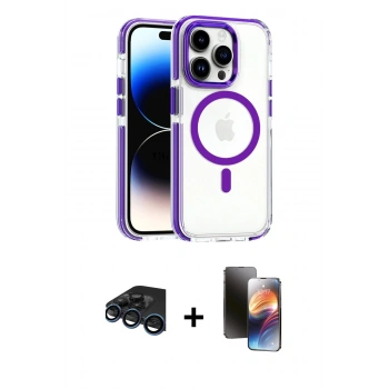 MARSİLYAN™- iPhone 15 Pro Max Kılıf Kozmos Doku Koleksiyonu - Siyah 3D Antistatik Mat Seramik Nano Ekran Koruyucu + Raze Metal Kamera Lens - LT