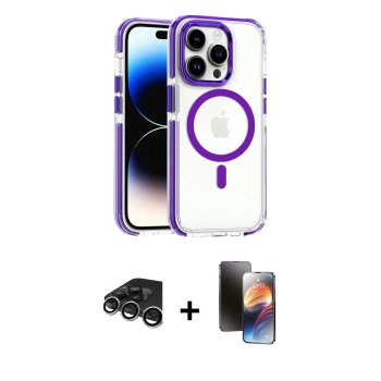 MARSİLYAN™- iPhone 15 Pro Max Kılıf Kozmos Doku Koleksiyonu - Siyah 3D Antistatik Mat Seramik Nano Ekran Koruyucu + Raze Metal Kamera Lens - GS