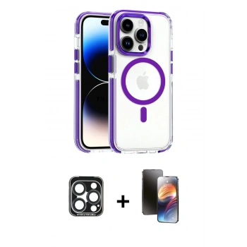 MARSİLYAN™- iPhone 15 Pro Max Kılıf Kozmos Doku Koleksiyonu - Siyah 3D Antistatik Mat Seramik Nano Ekran Koruyucu + PVD Metal Kamera Lens - LT