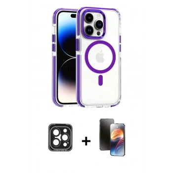 MARSİLYAN™- iPhone 15 Pro Max Kılıf Kozmos Doku Koleksiyonu - Siyah 3D Antistatik Mat Seramik Nano Ekran Koruyucu + PVD Metal Kamera Lens - SH