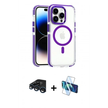 MARSİLYAN™- iPhone 15 Pro Max Kılıf Kozmos Doku Koleksiyonu - Siyah 3D Antistatik Seramik Nano Ekran Koruyucu + Raze Metal Kamera Lens - LT