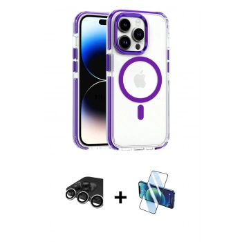 MARSİLYAN™- iPhone 15 Pro Max Kılıf Kozmos Doku Koleksiyonu - Siyah 3D Antistatik Seramik Nano Ekran Koruyucu + Raze Metal Kamera Lens - GS