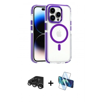 MARSİLYAN™- iPhone 15 Pro Max Kılıf Kozmos Doku Koleksiyonu - Siyah 3D Antistatik Seramik Nano Ekran Koruyucu + Raze Metal Kamera Lens - TMGI