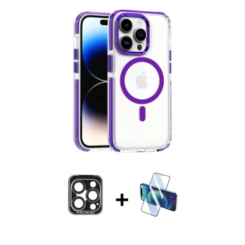 MARSİLYAN™- iPhone 15 Pro Max Kılıf Kozmos Doku Koleksiyonu - Siyah 3D Antistatik Seramik Nano Ekran Koruyucu + PVD Metal Kamera Lens - LT