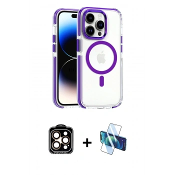 MARSİLYAN™- iPhone 15 Pro Max Kılıf Kozmos Doku Koleksiyonu - Siyah 3D Antistatik Seramik Nano Ekran Koruyucu + PVD Metal Kamera Lens - TU