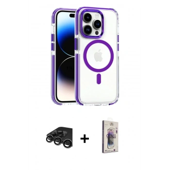 MARSİLYAN™- iPhone 15 Pro Max Kılıf Kozmos Doku Koleksiyonu - Siyah Bilvis 3D Cam Ekran Koruyucu + Raze Metal Kamera Lens - TMGI