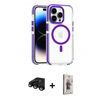 MARSİLYAN™- iPhone 15 Pro Max Kılıf Kozmos Doku Koleksiyonu - Siyah Bilvis 3D Cam Ekran Koruyucu + Raze Metal Kamera Lens - SH