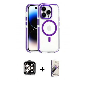 MARSİLYAN™- iPhone 15 Pro Max Kılıf Kozmos Doku Koleksiyonu - Siyah Bilvis 3D Mat Cam Ekran Koruyucu + PVD Metal Kamera Lens - TU