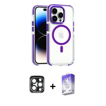 MARSİLYAN™- iPhone 15 Pro Max Kılıf Kozmos Doku Koleksiyonu - Siyah Bilvis 5in1 3D Magic Cam Ekran Koruyucu + PVD Metal Kamera Lens - LT