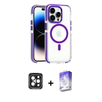 MARSİLYAN™- iPhone 15 Pro Max Kılıf Kozmos Doku Koleksiyonu - Siyah Bilvis 5in1 3D Magic Cam Ekran Koruyucu + PVD Metal Kamera Lens - SH