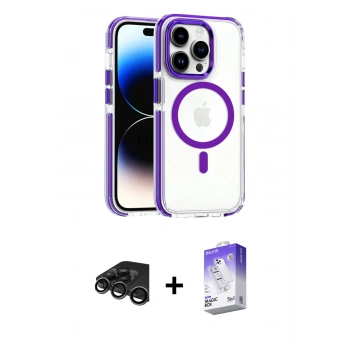 MARSİLYAN™- iPhone 15 Pro Max Kılıf Kozmos Doku Koleksiyonu - Siyah Bilvis 5in1 3D Magic Cam Ekran Koruyucu + Raze Metal Kamera Lens - TMGI