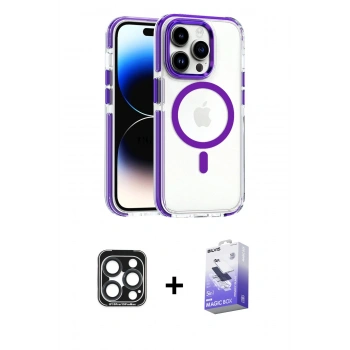 MARSİLYAN™- iPhone 15 Pro Max Kılıf Kozmos Doku Koleksiyonu - Siyah Bilvis 5in1 5D Magic Hayalet Cam Ekran Koruyucu + PVD Metal Kamera Lens - LT