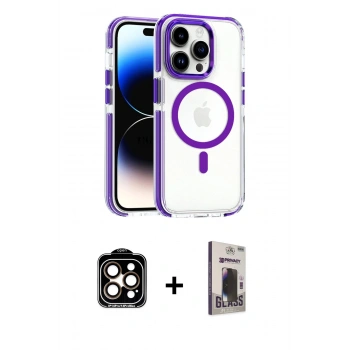 MARSİLYAN™- iPhone 15 Pro Max Kılıf Kozmos Doku Koleksiyonu - Siyah Bilvis Hayalet Cam Ekran Koruyucu + PVD Metal Kamera Lens - TU