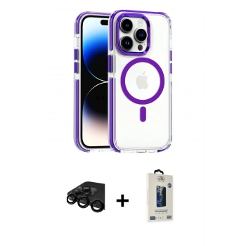 MARSİLYAN™- iPhone 15 Pro Max Kılıf Kozmos Doku Koleksiyonu - Siyah Bilvis Hayalet Cam Ekran Koruyucu + Raze Metal Kamera Lens - SH