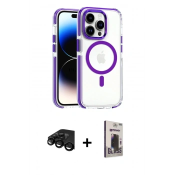 MARSİLYAN™- iPhone 15 Pro Max Kılıf Kozmos Doku Koleksiyonu - Siyah Bilvis Hayalet Cam Ekran Koruyucu + Raze Metal Kamera Lens - SH
