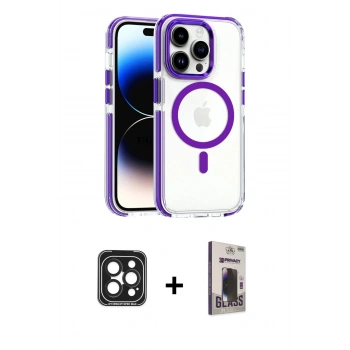 MARSİLYAN™- iPhone 15 Pro Max Kılıf Kozmos Doku Koleksiyonu - Siyah Bilvis Hayalet Cam Ekran Koruyucu + PVD Metal Kamera Lens - SH