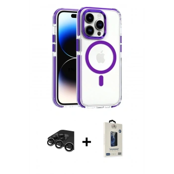 MARSİLYAN™- iPhone 15 Pro Max Kılıf Kozmos Doku Koleksiyonu - Siyah Bilvis Hayalet Cam Ekran Koruyucu + Raze Metal Kamera Lens - TMGI