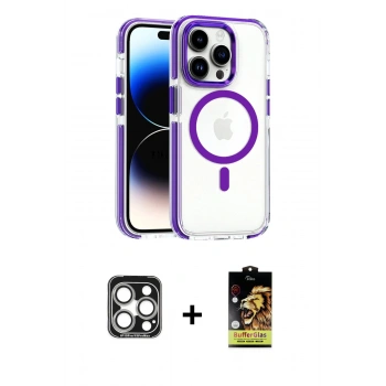 MARSİLYAN™- iPhone 15 Pro Max Kılıf Kozmos Doku Koleksiyonu - Siyah Buffer Cam Ekran Koruyucu + PVD Metal Kamera Lens - GS