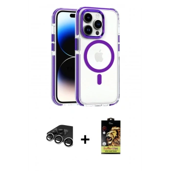 MARSİLYAN™- iPhone 15 Pro Max Kılıf Kozmos Doku Koleksiyonu - Siyah Buffer Cam Ekran Koruyucu + Raze Metal Kamera Lens - GS