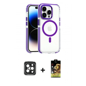MARSİLYAN™- iPhone 15 Pro Max Kılıf Kozmos Doku Koleksiyonu - Siyah Buffer Cam Ekran Koruyucu + PVD Metal Kamera Lens - SH