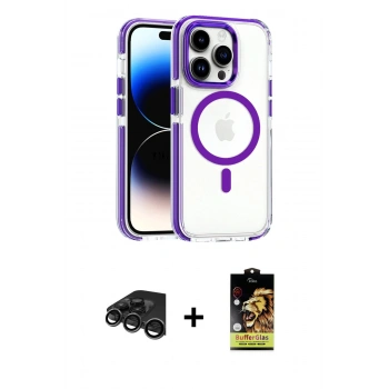 MARSİLYAN™- iPhone 15 Pro Max Kılıf Kozmos Doku Koleksiyonu - Siyah Buffer Cam Ekran Koruyucu + Raze Metal Kamera Lens - TMGI
