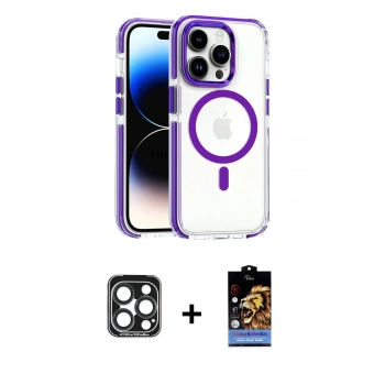 MARSİLYAN™- iPhone 15 Pro Max Kılıf Kozmos Doku Koleksiyonu - Siyah Buffer Hayalet Cam Ekran Koruyucu + PVD Metal Kamera Lens - LT