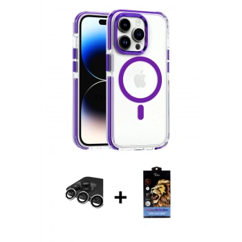 MARSİLYAN™- iPhone 15 Pro Max Kılıf Kozmos Doku Koleksiyonu - Siyah Buffer Hayalet Cam Ekran Koruyucu + Raze Metal Kamera Lens - GS