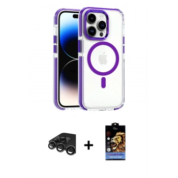 MARSİLYAN™- iPhone 15 Pro Max Kılıf Kozmos Doku Koleksiyonu - Siyah Buffer Hayalet Cam Ekran Koruyucu + Raze Metal Kamera Lens - TMGI