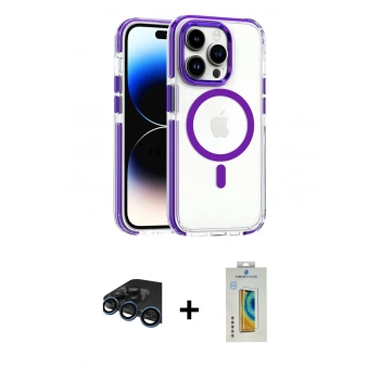 MARSİLYAN™- iPhone 15 Pro Max Kılıf Kozmos Doku Koleksiyonu - Siyah Polymer Nano Ekran Koruyucu + Raze Metal Kamera Lens - LT