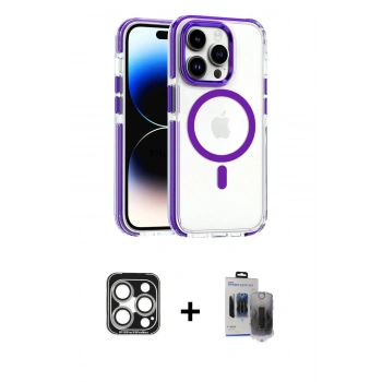 MARSİLYAN™- iPhone 15 Pro Max Kılıf Kozmos Doku Koleksiyonu - Siyah Vanessa Magic Hayalet Cam + PVD Metal Kamera Lens - GS