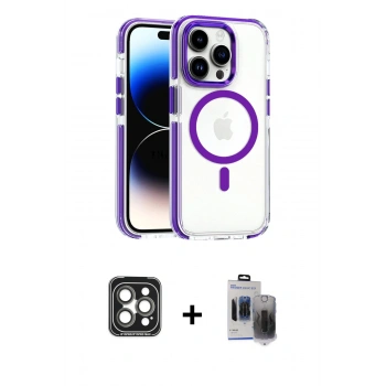 MARSİLYAN™- iPhone 15 Pro Max Kılıf Kozmos Doku Koleksiyonu - Siyah Vanessa Magic Hayalet Cam + PVD Metal Kamera Lens - GI