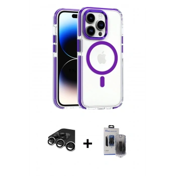 MARSİLYAN™- iPhone 15 Pro Max Kılıf Kozmos Doku Koleksiyonu - Siyah Vanessa Magic Hayalet Cam + Raze Metal Kamera Lens - GS