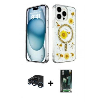 MARSİLYAN™- iPhone 15 Pro Max Kılıf Kozmos Doku - Şeffaf 360 Full Body Arka Koruyucu + Raze Metal Kamera Lens - LT
