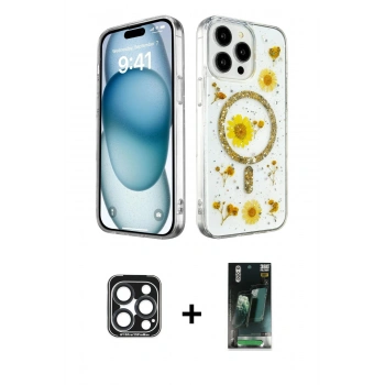 MARSİLYAN™- iPhone 15 Pro Max Kılıf Kozmos Doku - Siyah 360 Mat Full Body Arka Koruyucu + PVD Metal Kamera Lens - LT