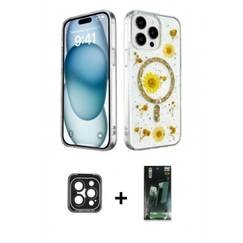MARSİLYAN™- iPhone 15 Pro Max Kılıf Kozmos Doku - Siyah 360 Mat Full Body Arka Koruyucu + PVD Metal Kamera Lens - SH