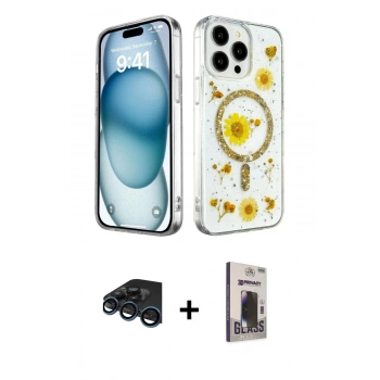 MARSİLYAN™- iPhone 15 Pro Max Kılıf Kozmos Doku - Siyah Bilvis Hayalet Cam Ekran Koruyucu + Raze Metal Kamera Lens - LT