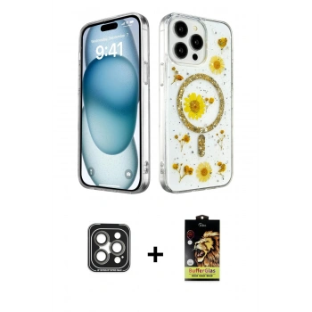MARSİLYAN™- iPhone 15 Pro Max Kılıf Kozmos Doku - Siyah Buffer Cam Ekran Koruyucu + PVD Metal Kamera Lens - GI